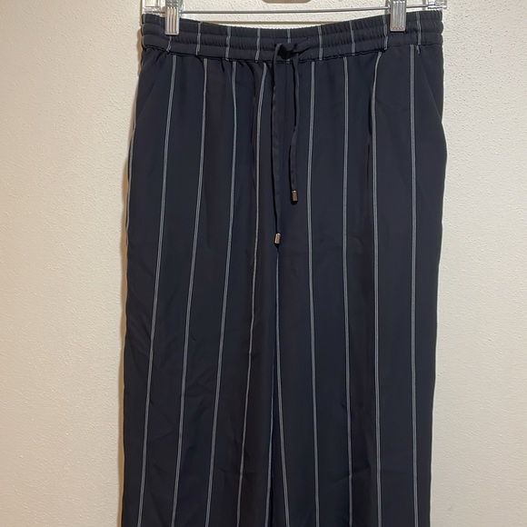 Anine Bing Isabella Pinstripe Pants Drawstring Pull On Black Stripe Size Medium - Picture 8 of 16